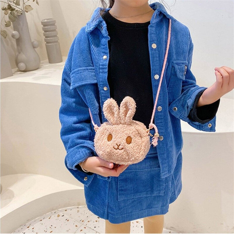 Children Cute Cartoon Bunny Shoulder Bag Plush Purse Messengers Bags Handbag Round Zipper Crossbody Bags Shoulder Bag Girls 2023