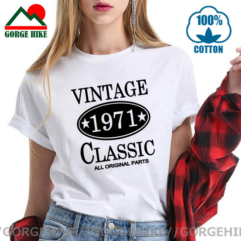 الرجعية 1971 الملابس خمر الكلاسيكية 1971 T قميص المرأة ولدت في 1971 تي شيرت فتاة هدية عيد ميلاد فضفاضة جميع أجزاء الأصلي تي شيرت