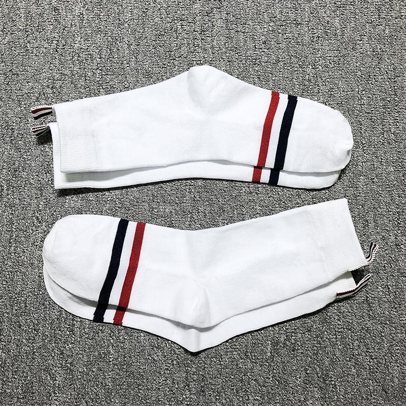 TB THOM Mid-tube Socks Luxury Brand Striped Men's Ankle Socks  Pure Cotton Casual Fashion Harajuku TB Stockings 4 Pairs