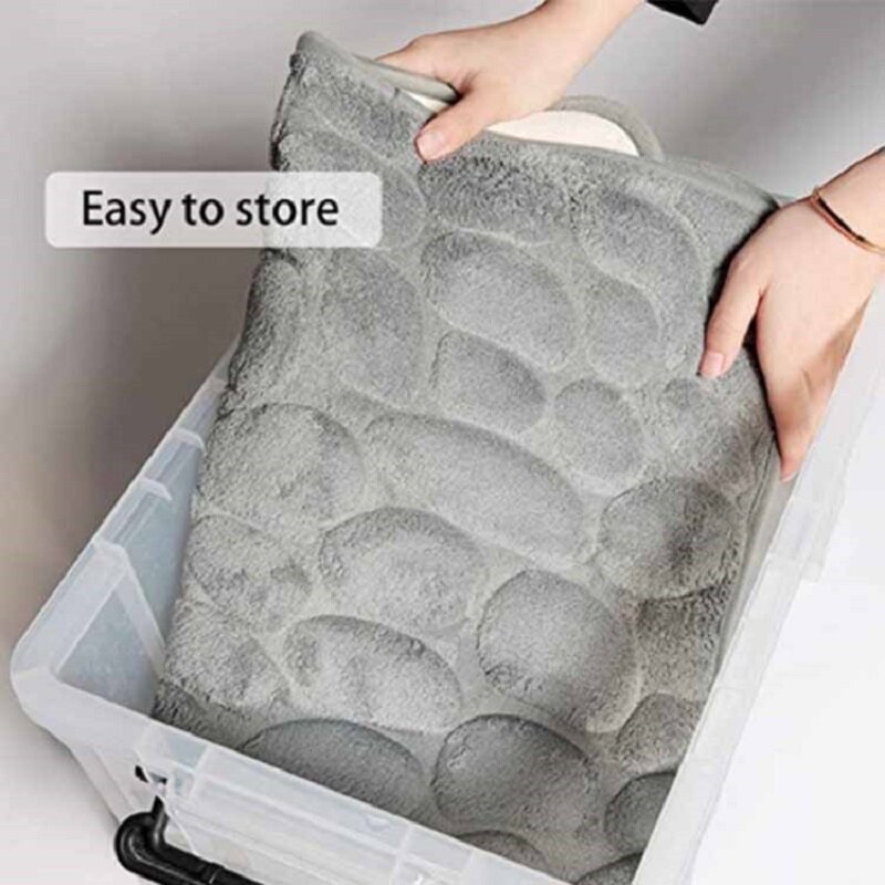 Home Bath Mat Set Bathtub Side Area Rugs Easy To Clean Soft Shower Carpets Toilet Lid Cover Embossed Stone Mats