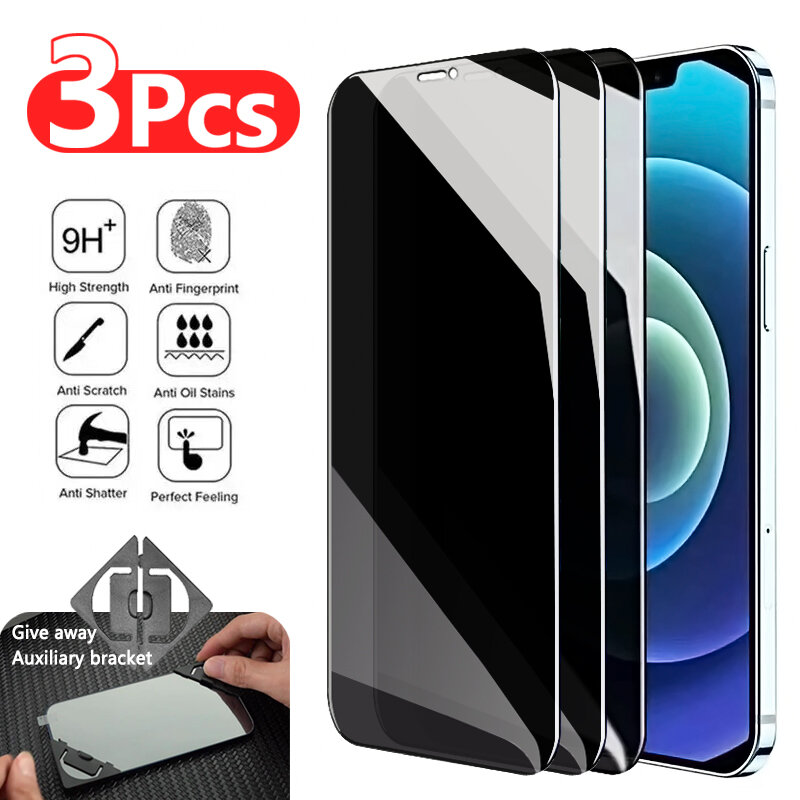 3 Buah Cover Penuh Pelindung Layar Anti-mata-mata untuk iPhone 14 11 12 13 PRO MAX Kaca Privasi untuk IPhone7 8 Plus XS XR Kaca Tempered