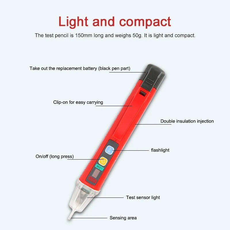 UNI-T UT12D Voltage Sensitivity Electric Compact Pen AC Voltage Range 24V~1000V NCV Two-color Indicator Light CAT IV 1000V