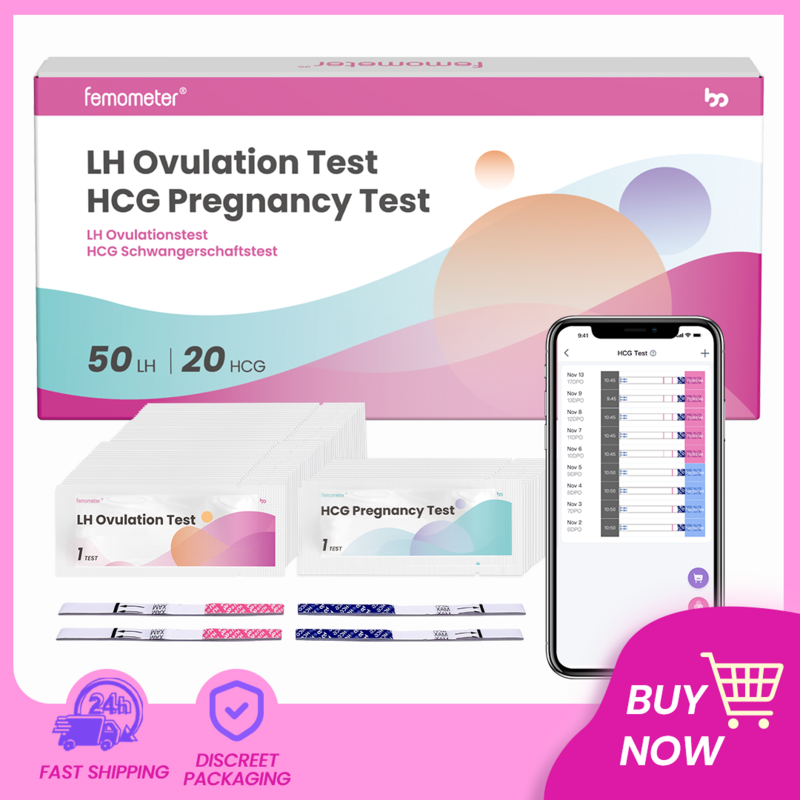 Femometer 50+20 Pcs/Set LH Test Strips Combo Kit Ovulaittion Paper For Women Over 99% Accuracy Sensitive Fertility Predictor