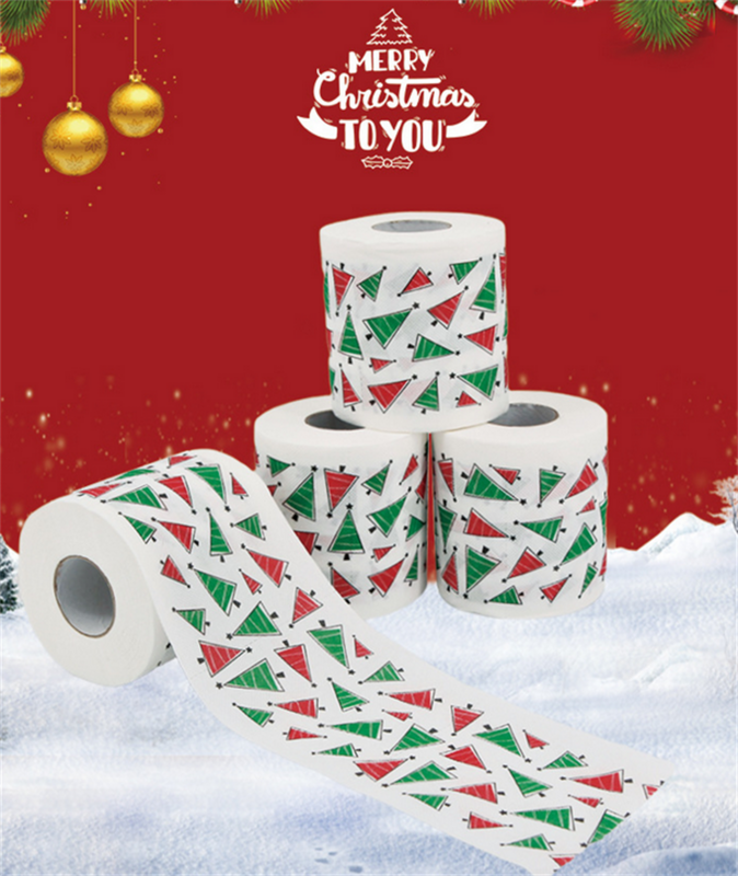 Rollo de papel higiénico con estampado de Papá Noel, Decoración de mesa de pañuelos para habitación, adorno de fiesta de Navidad, papel artesanal DIY, 1 unidad