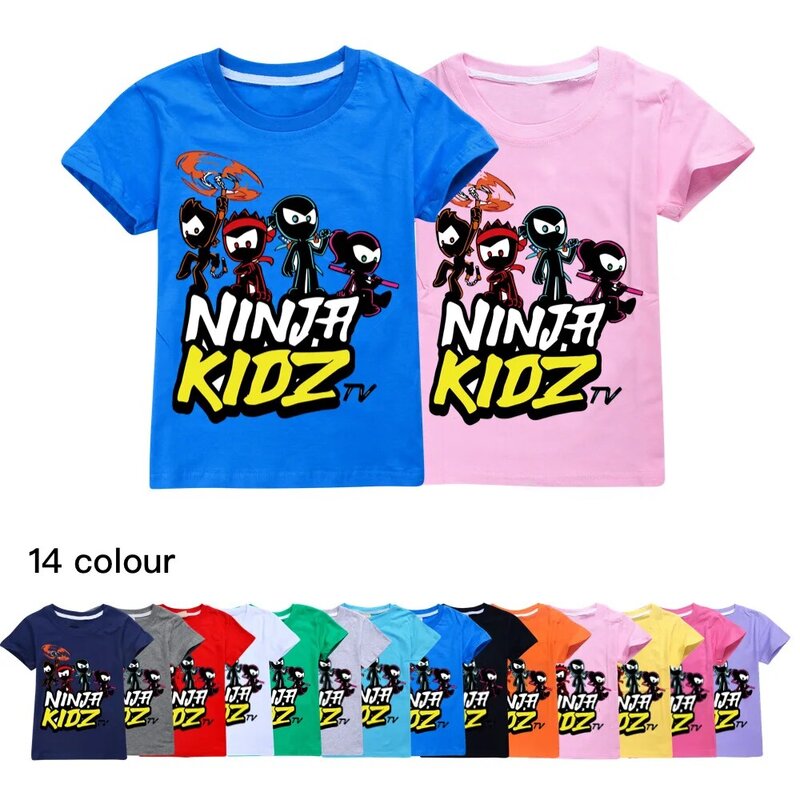 NINJA KIDZ Kids Cotton Cartoon Tees 2022 nowe letnie chłopcy dziewczęta z krótkim rękawem T-Shirt topy kostium dla dzieci ubrania typu Cosplay