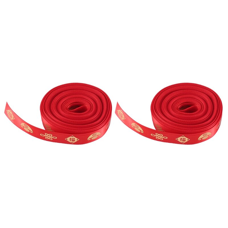 2 pçs fitas de poliéster vermelho ano novo chinês tema fita plana fita de cetim com caráter para artesanato diy arcos presente