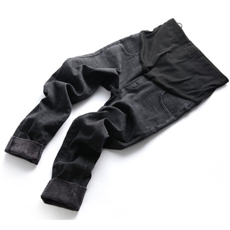 Pantaloni in Denim caldo e spesso per la gravidanza servizio fotografico Jeans premaman in pile invernale per pantaloni premaman in velluto per donne incinte