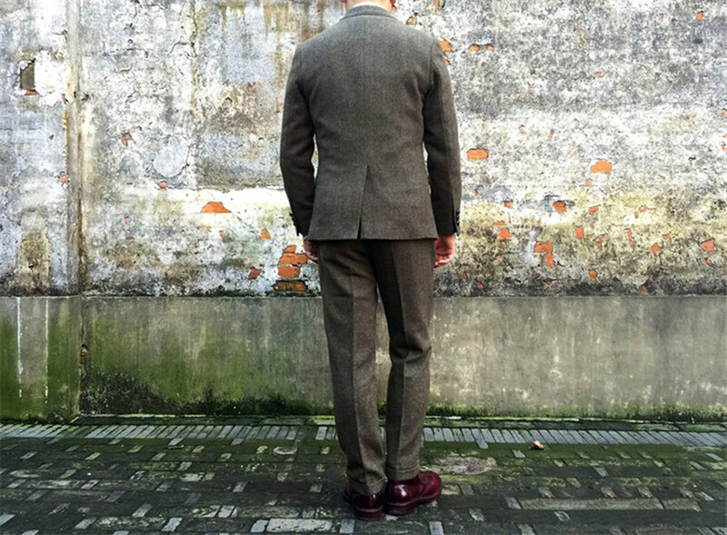 Herringbone tweed reta calças de cintura alta para homem clássico essencial lã husaband vintage amekaji macacão sem cinto