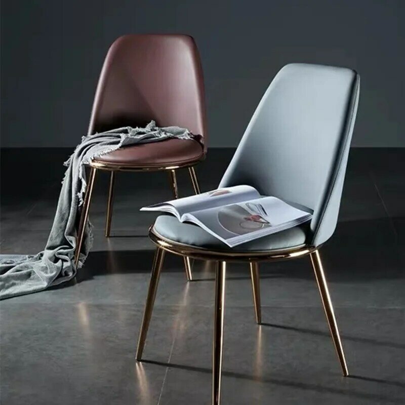 เก้าอี้ Nordic หรูหราเรียบง่ายโรงแรมร้านอาหารสตูลศิลปะสร้างสรรค์หนังกลับโลหะแฟชั่นเก้าอี้แต...