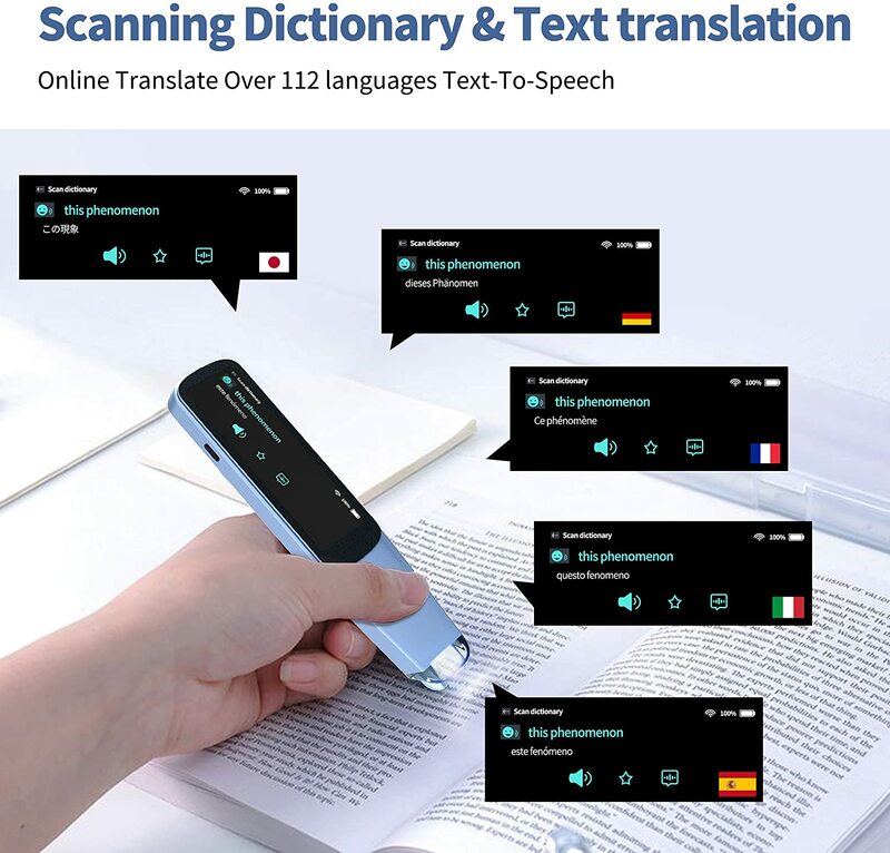 Scanning Translator Smart Instant Voice Photo Translation Pen 2.98" Touch Screen Wifi Support Offline 112 Languages Tra