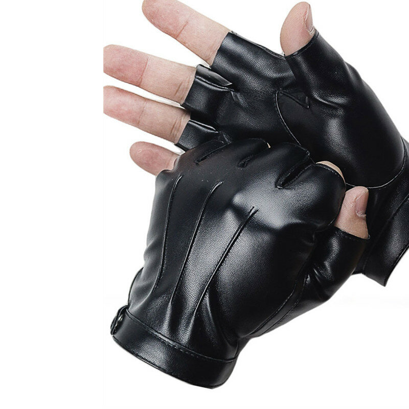 2022 fingerlose Männer Handschuhe PU Leder motor Punk Handschuhe Männlichen Handschuhe Schwarz Halb Finger Im Freien Fahren Handschuhe Guantes Ciclismo