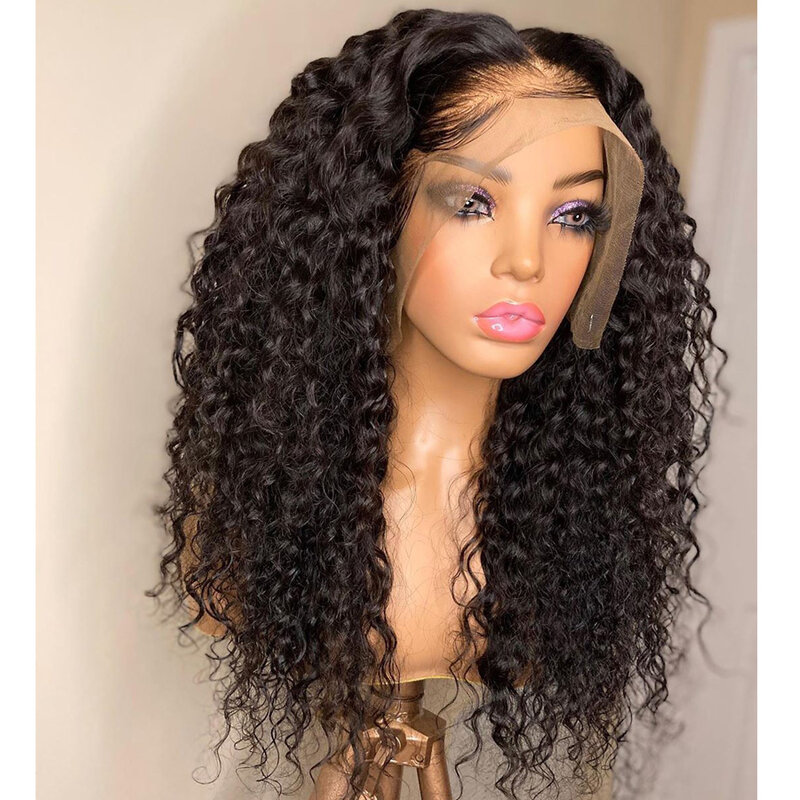Натуральный вид 26 дюймов Длинные Синтетические кружевные передние парики для черных женщин кудрявые с детскими волосами предварительно вы...