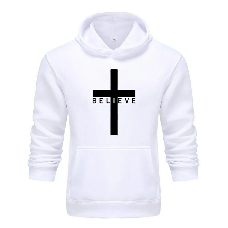 Mais novo homem outono e inverno eu acredito jesus cristianismo impresso hoodies design casual esporte com capuz hoodies roupas masculinas