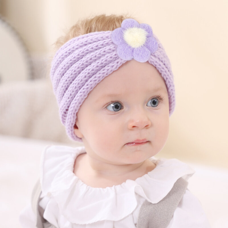 Hoofdbanden Voor Meisje Gebreide Baby Tulband Winter Warm Pasgeboren Baby Haarbanden Effen Bloem Peuter Headwrap Baby Haar Accessoires