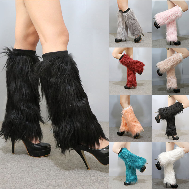 Luffies Trendy Faux Fur Boots Socks Boot Cover Leg Warmers Leggings Foot Sleeve Warming Solid Color