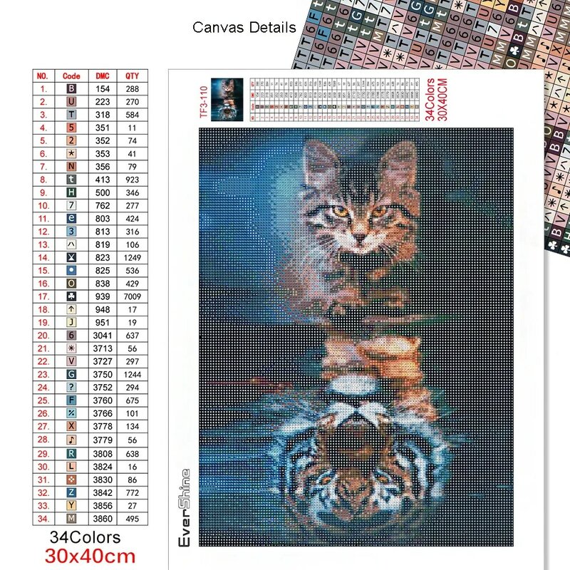 Evershine-Cuadro de gato pintado Diamante de imitación 5D, bordado de diamantes de imitación, punto de cruz, mosaico de Tigre, arte de pared