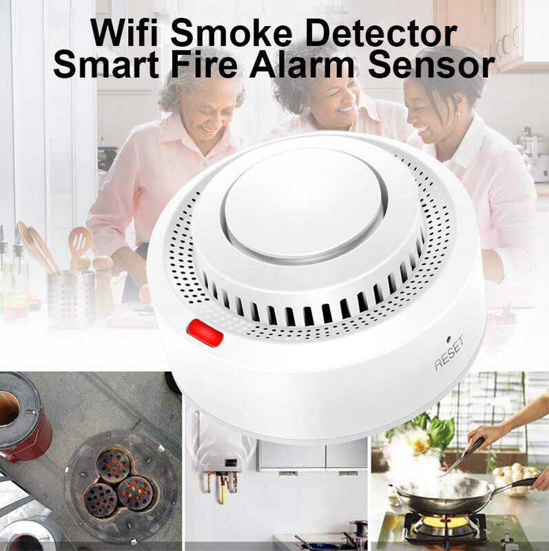 2021 Tuya WiFi Smoke Fire ป้องกันเครื่องตรวจจับ Smokehouse ผสม Fire Alarm Home Security ระบบดับเพลิงร้อน
