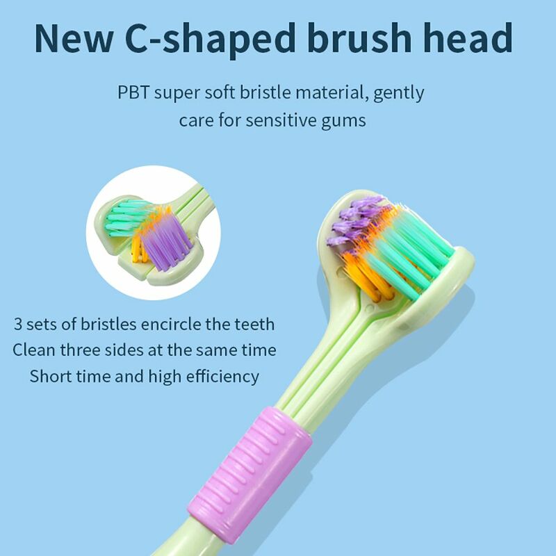 Three Sided Soft Hair Toothbrush Ultra Fine Bristle Teeth Brush With Tongue Scraping For Adult Dental Cleaning Oral Care Tool