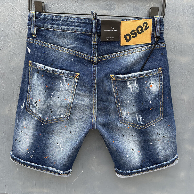 DSQ2 marka mężczyźni letnie otwory spodenki jeansowe jasnoniebieskie spodenki dżinsy wysokiej jakości Street męskie Stretch Fit dżinsy szorty rozmiar 38