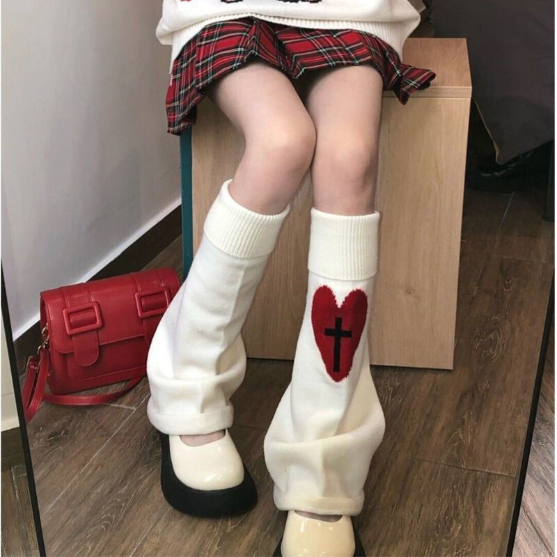 Y2K – chauffe-jambes longues Style japonais, chaussettes JK tricotées avec motif de squelette d'amour pour femmes et filles, chaussettes à poils, en corne chaude d'hiver