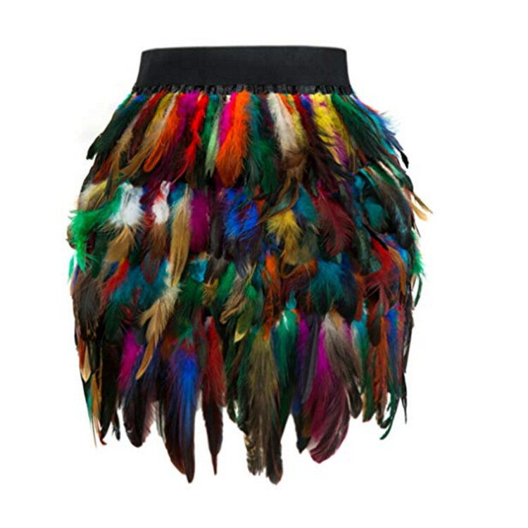 Spring and Summer Women's Dresses Sexy Fashion Multicolor Peacock Feather Slim Fit Stage Irregular Skirt