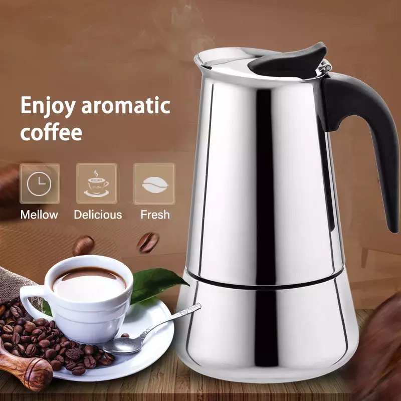 Criativo café espresso pote 304 aço inoxidável moka cafeteira 2 xícaras/4 xícaras/6 xícaras fogão máquina de café