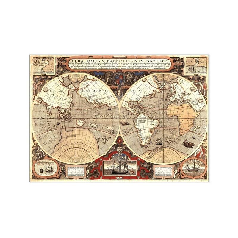 Mapa latino del mundo Vintage para decoración de pared, pintura en aerosol de lona HD, 60x90cm