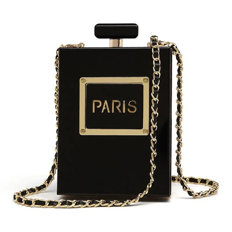 Sacos femininos 2021 hit moda corrente bolsa de ombro para o telefone personalidade perfume garrafa pequena caixa transparente saco do mensageiro
