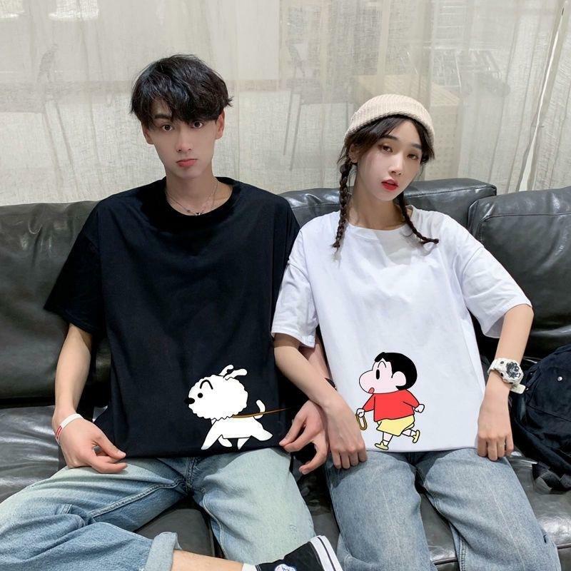 2023 Summer Crayon Shin-Chan Loose Personalized Short-Sleeved Cartoon Print Co-Branded Couples T-Shirt Tops Kawaii Anime Gift