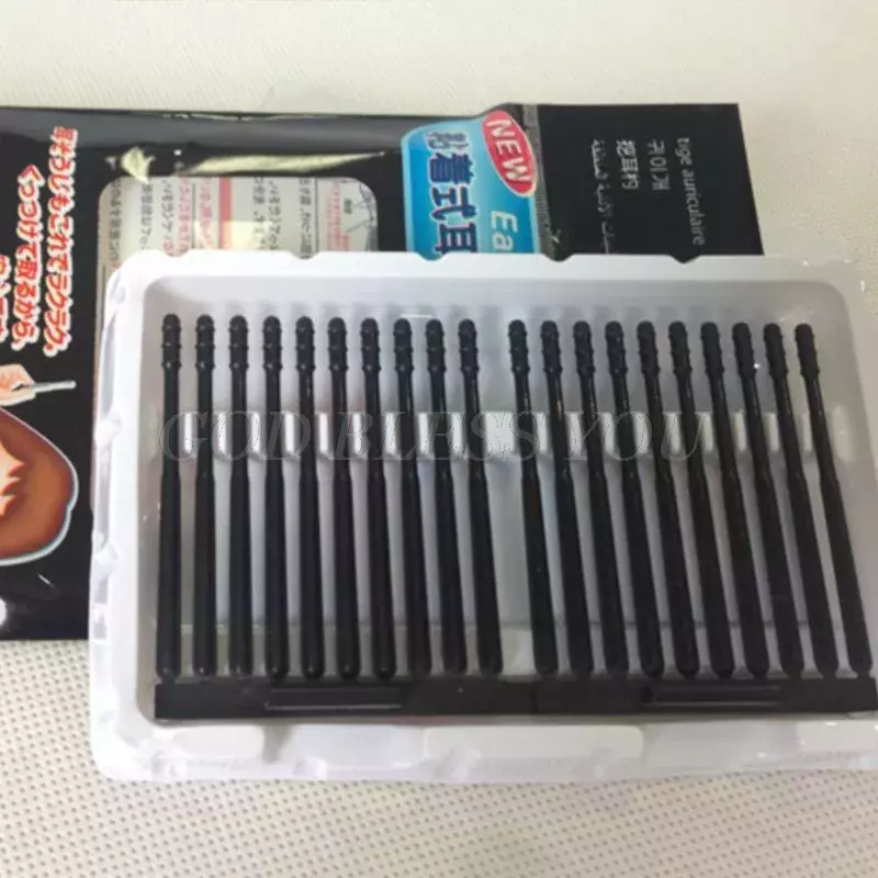 20 Stks/pak Zwart Wegwerp Kleverige Oor Swabs Pick Spiraal Tips Wax Removal Tool Remover Kit Nasale Cleaner Stok Draagbare
