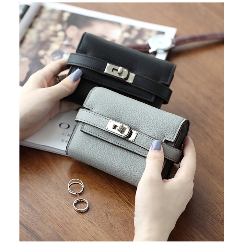 Womens Wallets and Purses Genuine Leather Fashion Short Money Bag Luxury Phone Wallet Luxury Design Hasp Purse Small Wallet