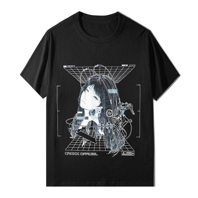 男性と女性のための半袖Tシャツ,ストリートウェア,カジュアルな漫画のTシャツ,ロボットと女の子のための画像が印刷されたy2kの服,2022