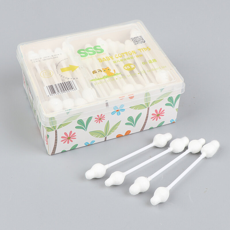 Hisopo de algodón con forma de calabaza para bebé, palos de seguridad para orejas de bebé, caja de bastoncillos de punta de brotes médicos para salud, algodón de plástico, 55 Uds.