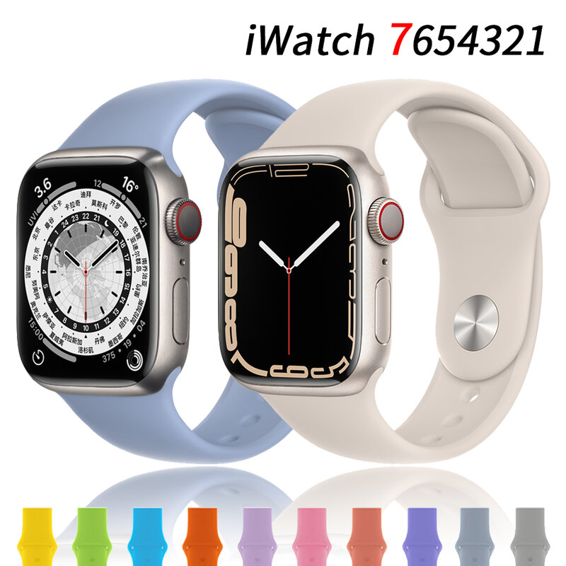 Bracelet Sport en Silicone souple pour Apple Watch SE 7, 44MM 40MM, en caoutchouc, pour montre connectée iWatch 654321 42MM 38MM