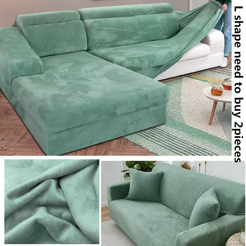 Aksamitny pluszowy pokrowiec na sofę w kształcie litery L, elastyczny, rozciągliwy materiał narzuty na kanapę narożną w salonie, meble, narożnik