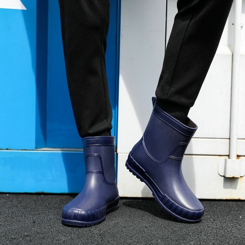 رجالية احذية المطر مطاط مقاوم للمياه الكاحل الانزلاق على الجوارب في الهواء الطلق أحذية الصيد غير رسمية الذكور طالب منصة الكالوشات 2022 جديد
