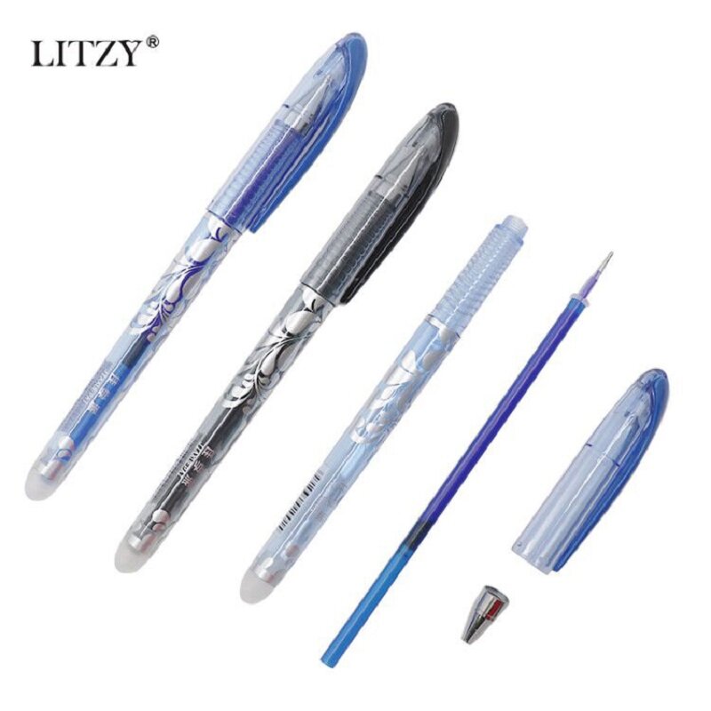 2 canetas gel 0.5mm apagável e lavável, haste refil de caneta apagável azul ou preta, ferramenta de escrita e papelaria para escola e escritório