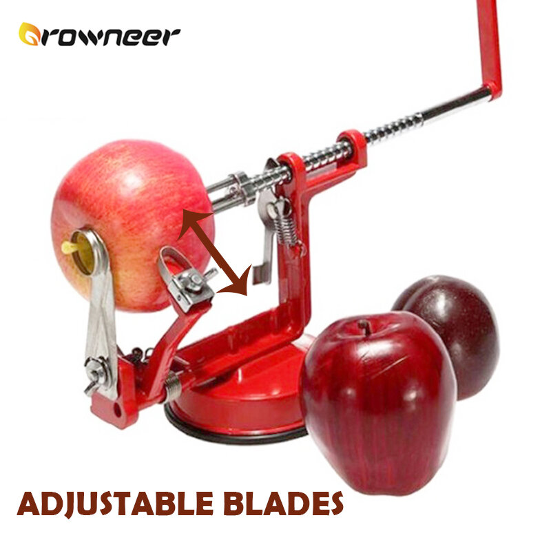 3 In 1 Fruit Peeler Stainless Steel Core Slice Cutter Red Apple Gadgets Adjustable Blades Tightly Suction Base Kitchen Tool