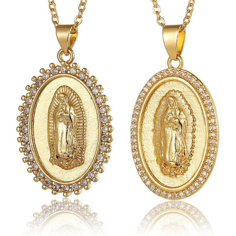 Bijoux religieux de haute qualité pour femmes, collier avec pendentif en cuivre incrusté de Zircon vierge marie, cadeau de fête