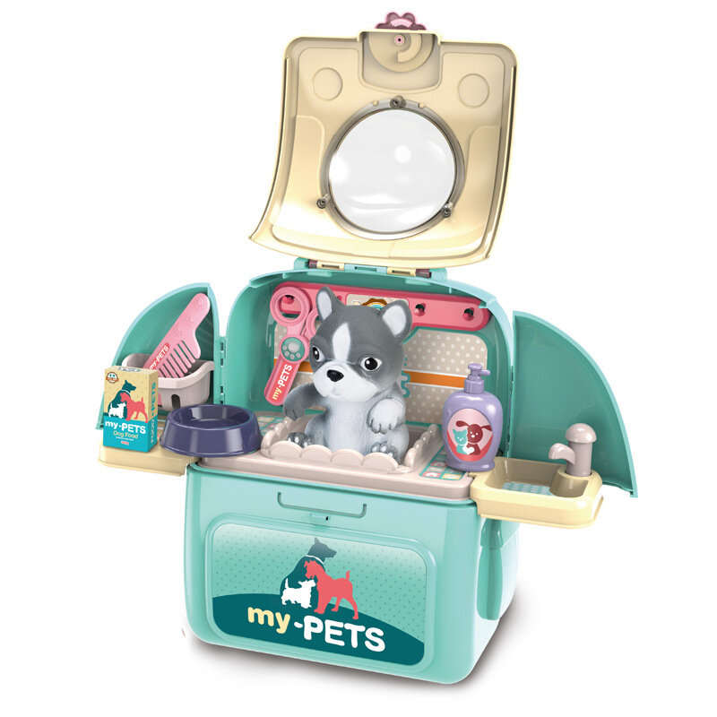 لعبة الحيوانات الأليفة في حقيبة مدرسية للأطفال حيوان من البلاستيك القط أو الكلب محاكاة التظاهر للعب للفتيات