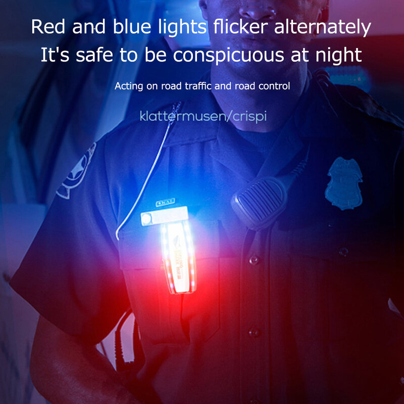 Multifunction LED Shoulder Warning Light Waterproof Red Blue Rechargeable Flashlights USB Charging for Sanitation Worker Patrol