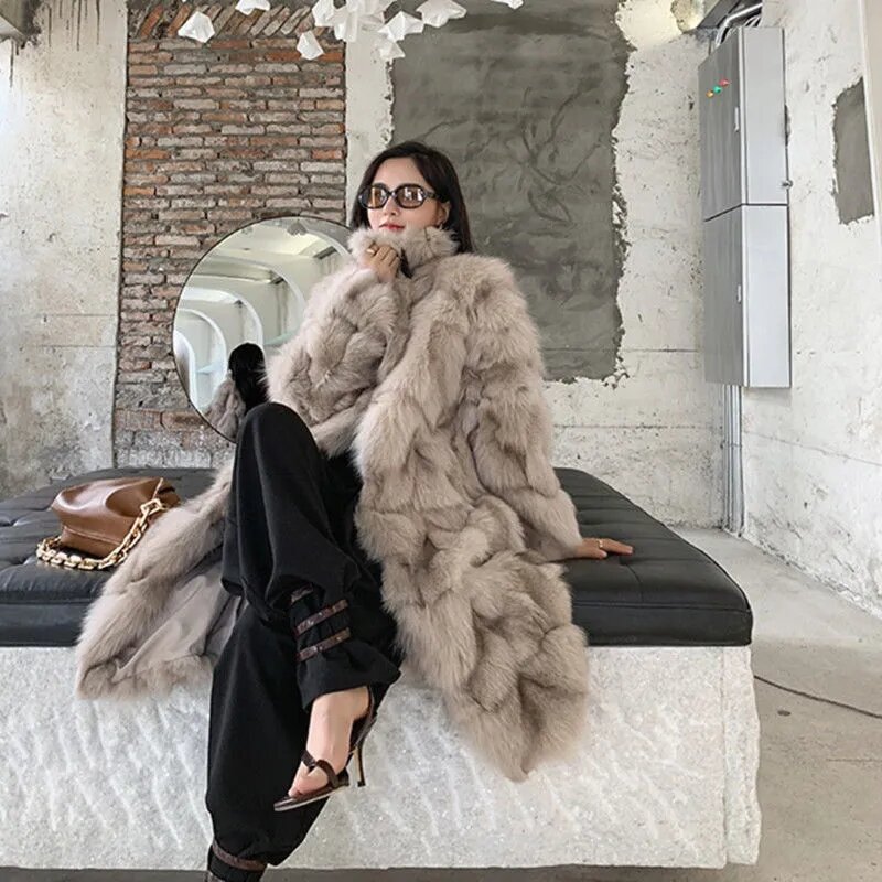 Long Faux Fox Fur Coat Winter Mid-length Jacket Women Outerwear Streetwear Thick Warm Loose Fashion All-match Double-faced Fur