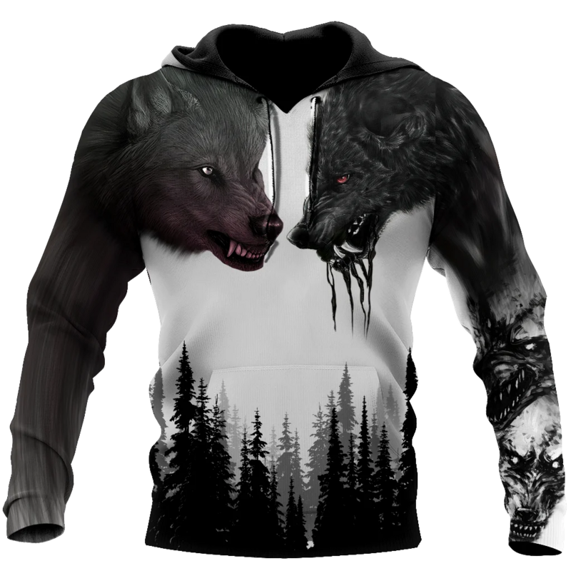 Autumn Winter Men's Fashion 3D animal Sweatshirts Women Hoodies Printed ferocious Wolf head Hooded stylish Top plus-67