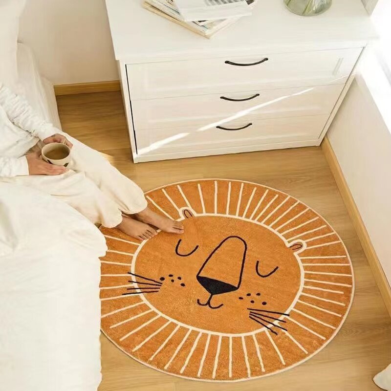 Cartoon Animal Carpet Children's Room Crawling Floor Mat INS Nordic New Cartoons Round Carpet Lion Playmat Living Room Carpet
