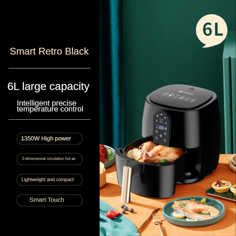 220V Electric Air Fryer 6L Large Capacity Household Multi-functional Smart LED Touchscreen Deep Fryer without Oil