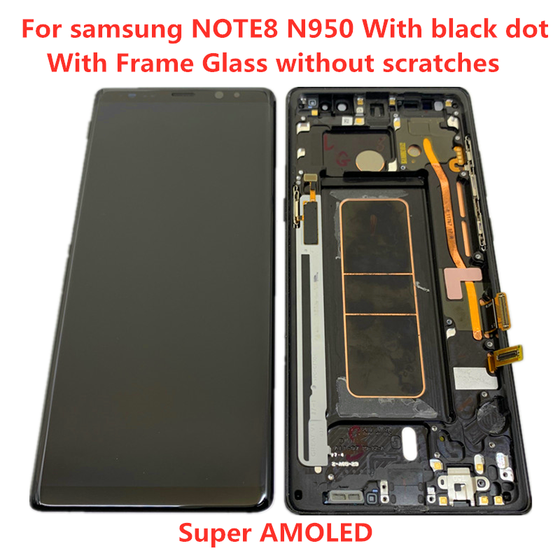 Original AMOLED ที่มีกรอบสำหรับ Samsung Galaxy หมายเหตุ8 LCD N950U N950F จอแสดงผลจอสัมผัสสีดำจุดหรือ line