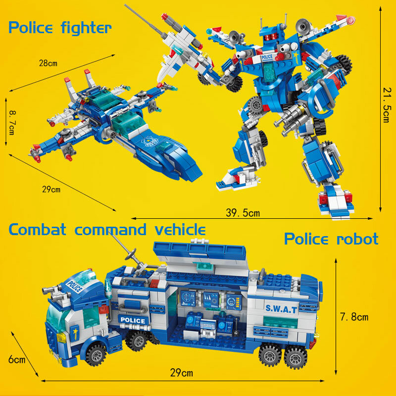 Zabawka dla dzieci prezent gwiazdkowy posterunek policji ciężarówka puzzle Model z kreskówki klocki samochód miejski helikopter pojazd cegły