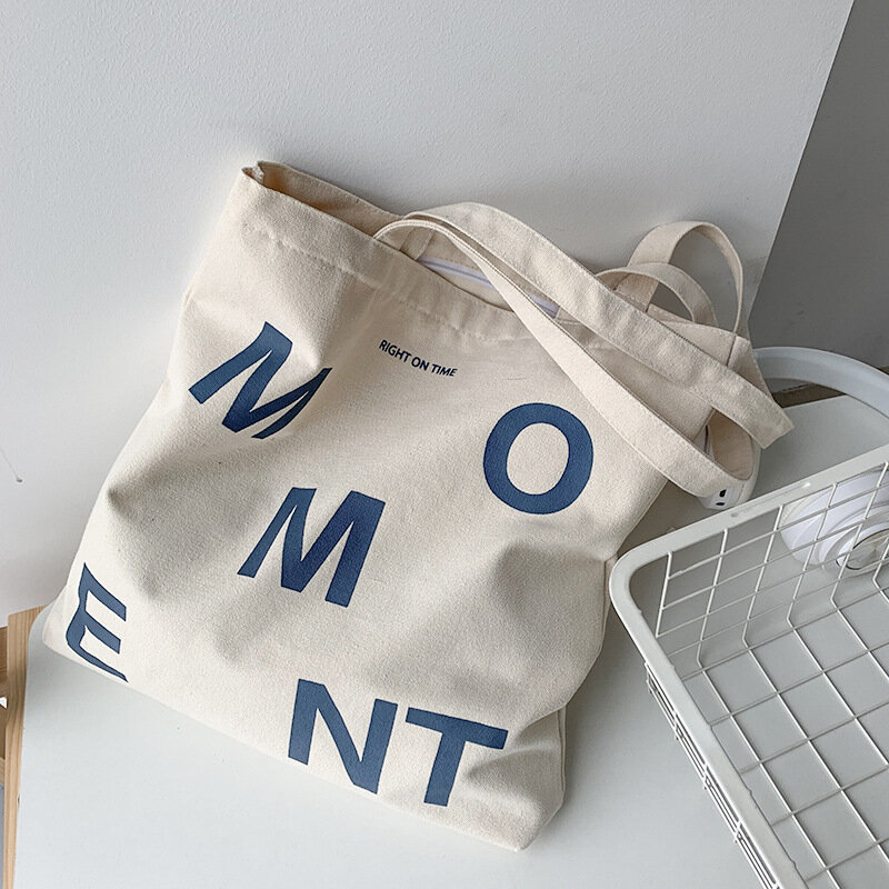 Płócienna Tote torba torba na zakupy kobiet torebki markowe 2022 dziewczyna moda na co dzień duża pojemność niebieski Lletter druku eko torby na ramię