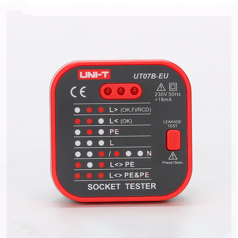 UNI-T UT07A Socket Testers Detector Eu Plug Grond Neutrale Fire Plug Polariteit Fase Controleren Bedrading Detectie Rcd Lekkage Test