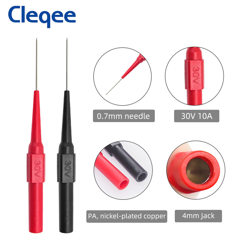 Cleqee P1920 Automotive Back Probes kit 4mm Banana Plug to Alligator Clip Multimeter Test Leads Non-Destrutive Piercing Needles